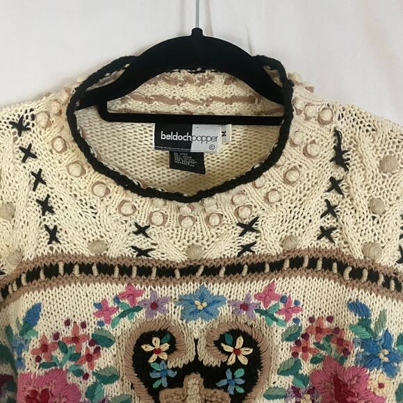 Vintage 80s Beldoch Popper Floral Heart Embroidered Sweater Romantic Grandmacore - Picture 5 of 8